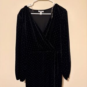 Nine West Black Velvet Wrap Dress with Bishop Sleeves